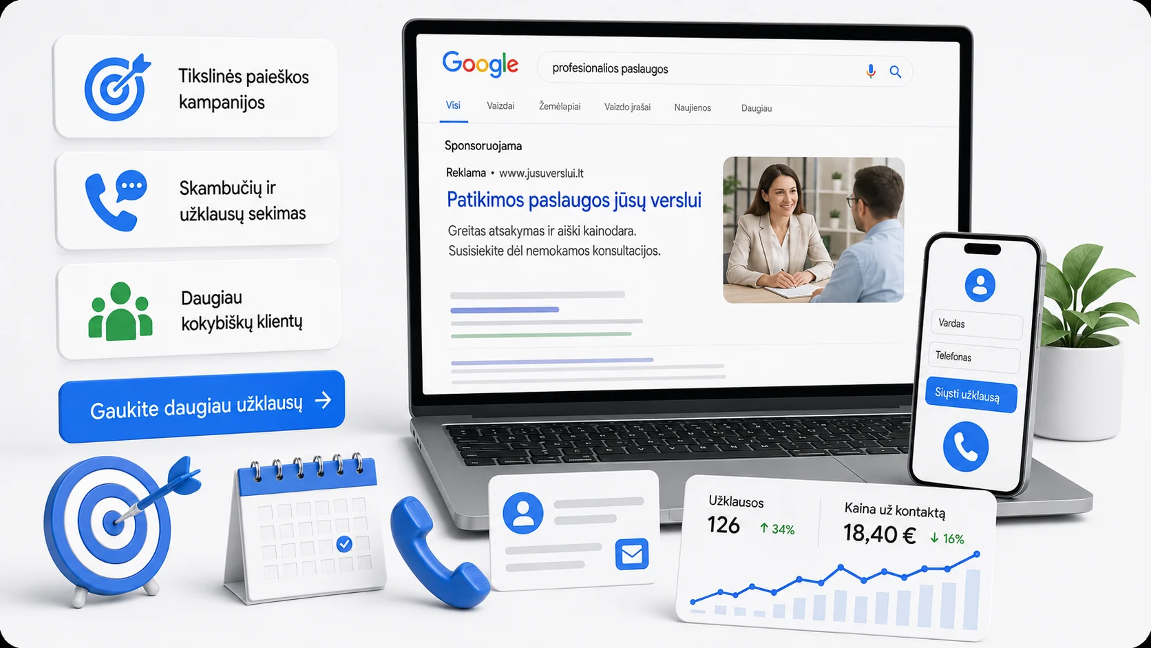 Google reklamos paslaugų verslui iliustracija
