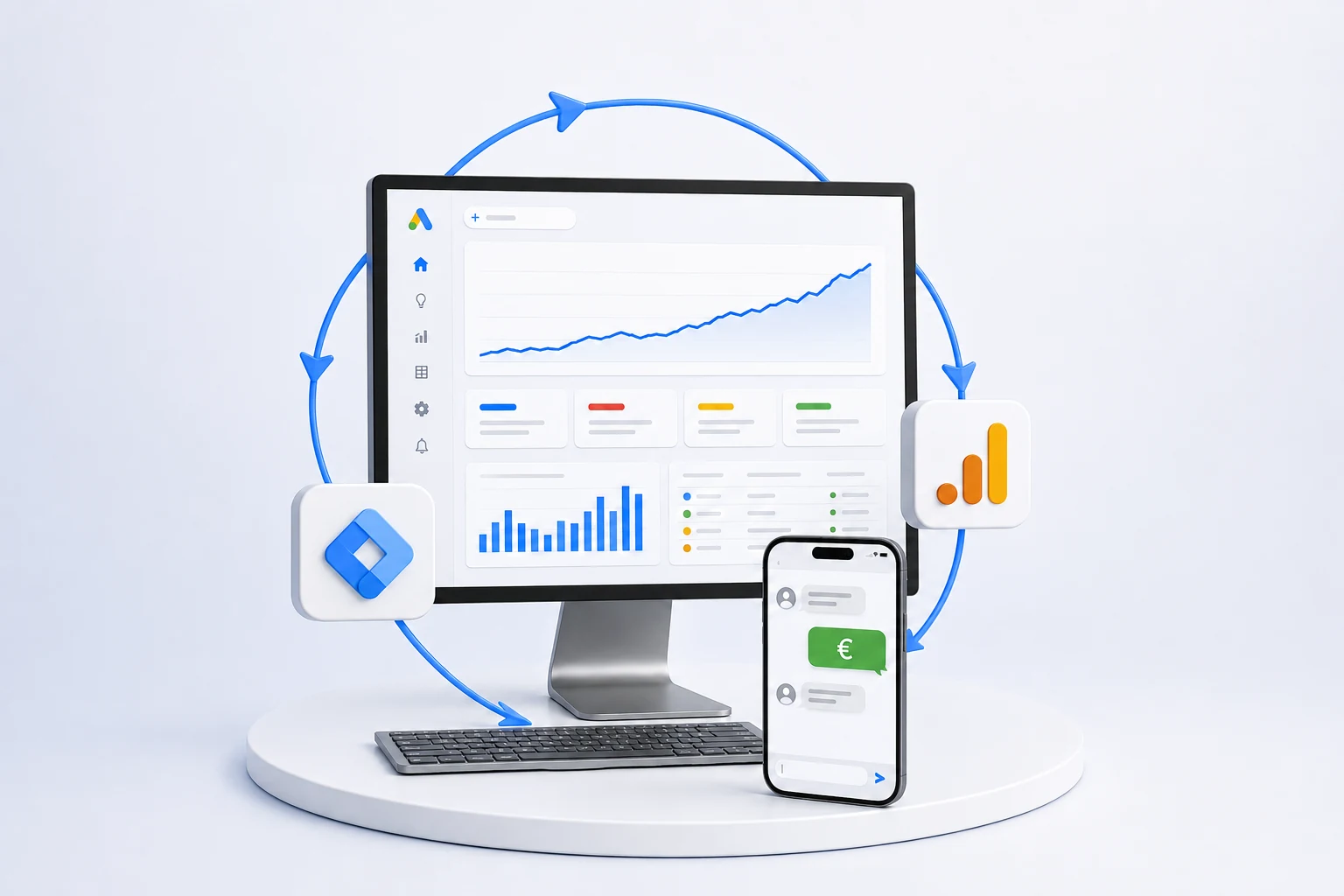 Google Ads augimo sistemos vizualizacija